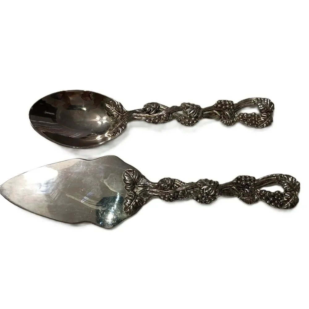 Vintage Silver Plated Cake/Pie Dessert Server & Spoon/Twist Handle Design (Used)